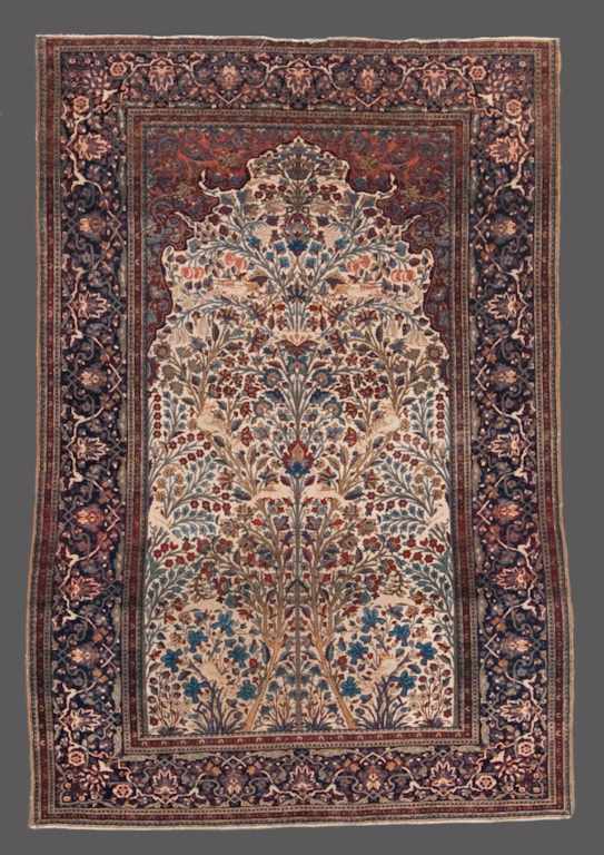 Appraisal: Antique Mohtashem Keshan prayer rug Persia circa x Estimate -