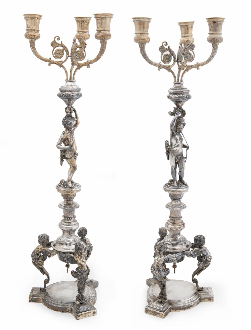 Appraisal: A pair of German silver three-light candelabra Circa - Hanau