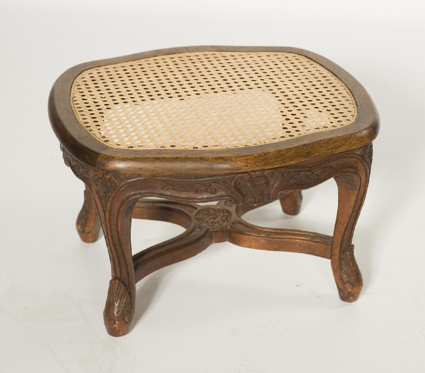 Appraisal: LOUIS XV STYLE BEECH CANEWORK STOOL the cartouche top above