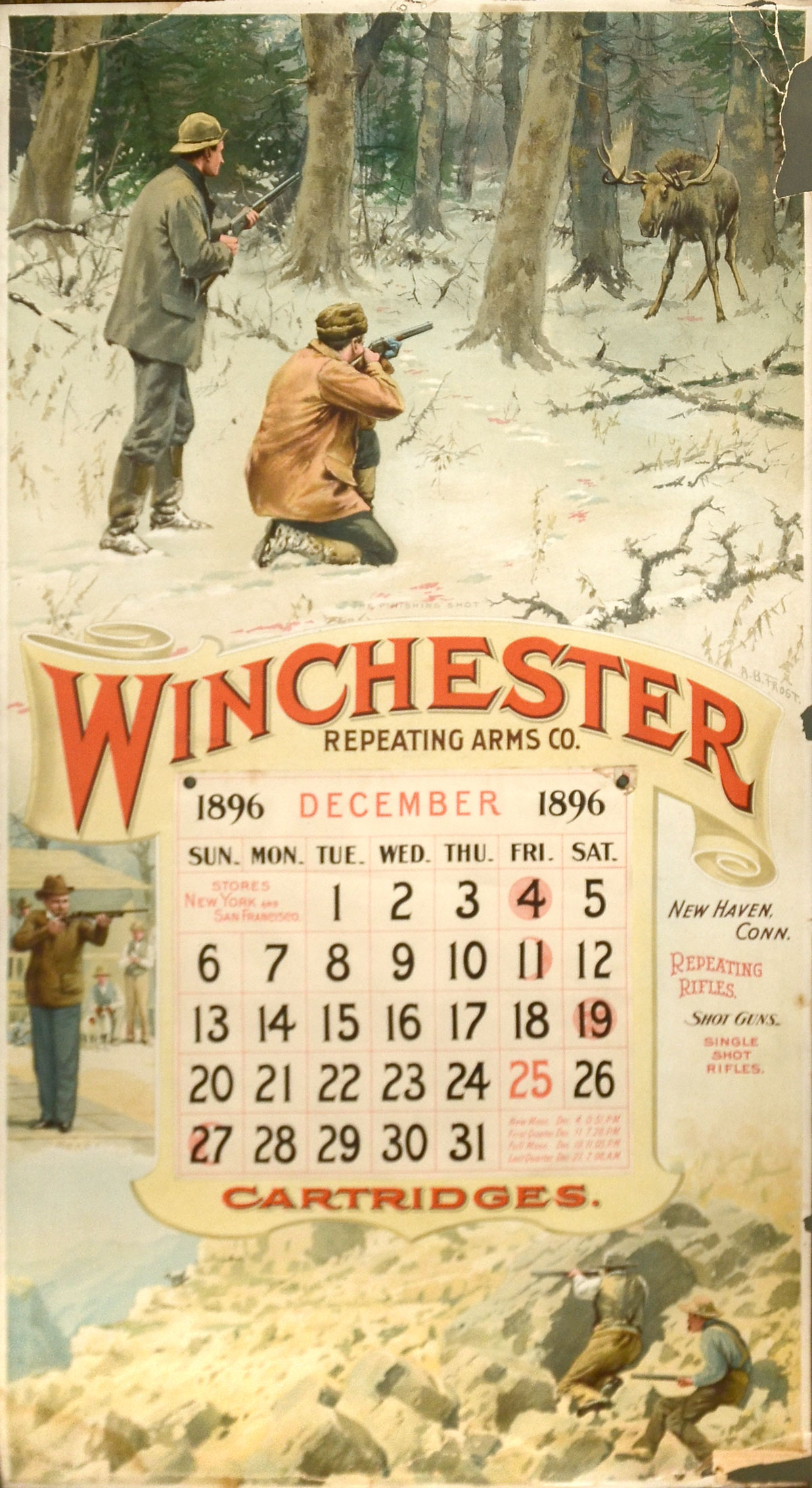 Appraisal: WINCHESTER DECEMBER CALENDAR '' x '' mounted with a tack