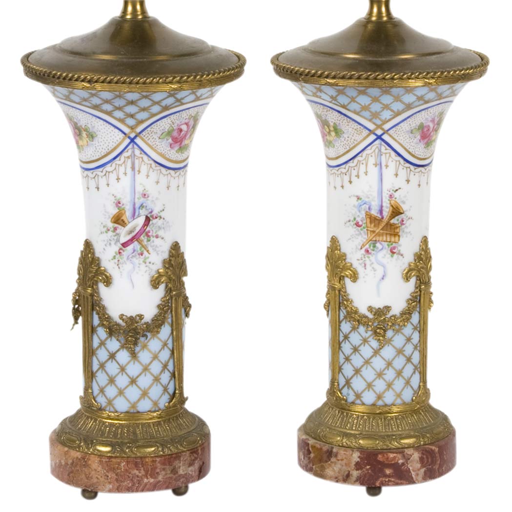 Appraisal: Pair of Sevres Style Gilt-Metal Mounted Porcelain Lamps Each of