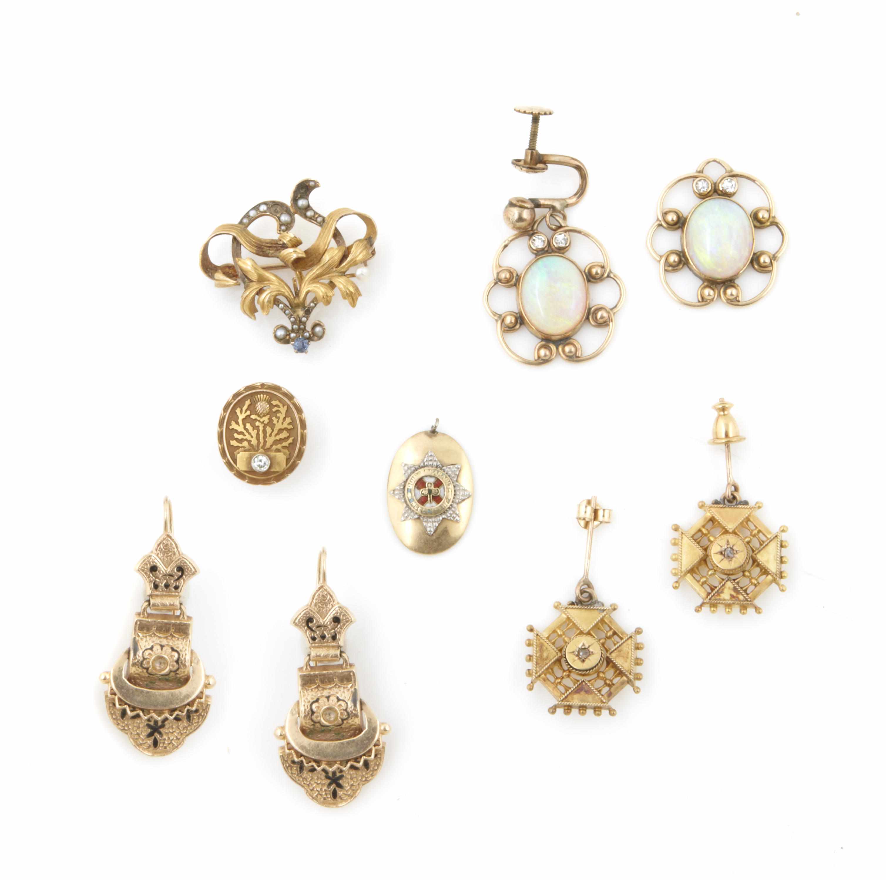 Appraisal: A collection of gem-set enamel and gold jewelry comprising pairs