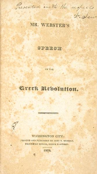 Appraisal: WEBSTER DANIEL - Mr Webster s Speech on the Greek