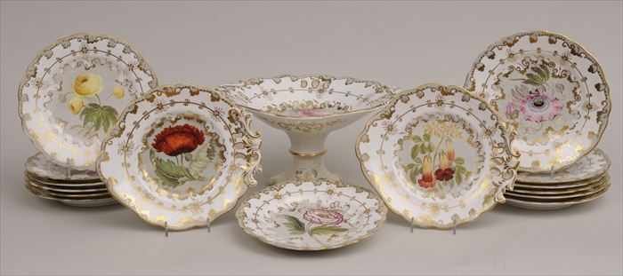 Appraisal: VICTORIAN PORCELAIN FIFTEEN-PIECE BOTANICAL DESSERT SERVICE Numbered in underglaze iron