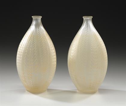 Appraisal: Two Lalique 'Acacia' pattern glass vases th century Each of