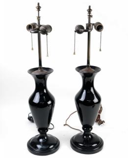 Appraisal: Pair of Black Vasiform Lamps Pair of black vasiform lamps