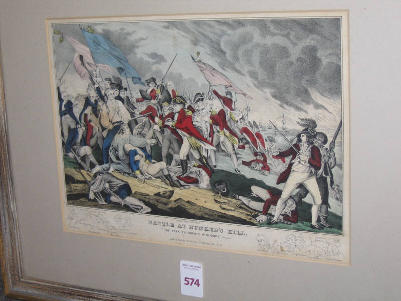 Appraisal: N CURRIER PUBLISHERS th Century BATTLE AT BUNKER'S HILL color