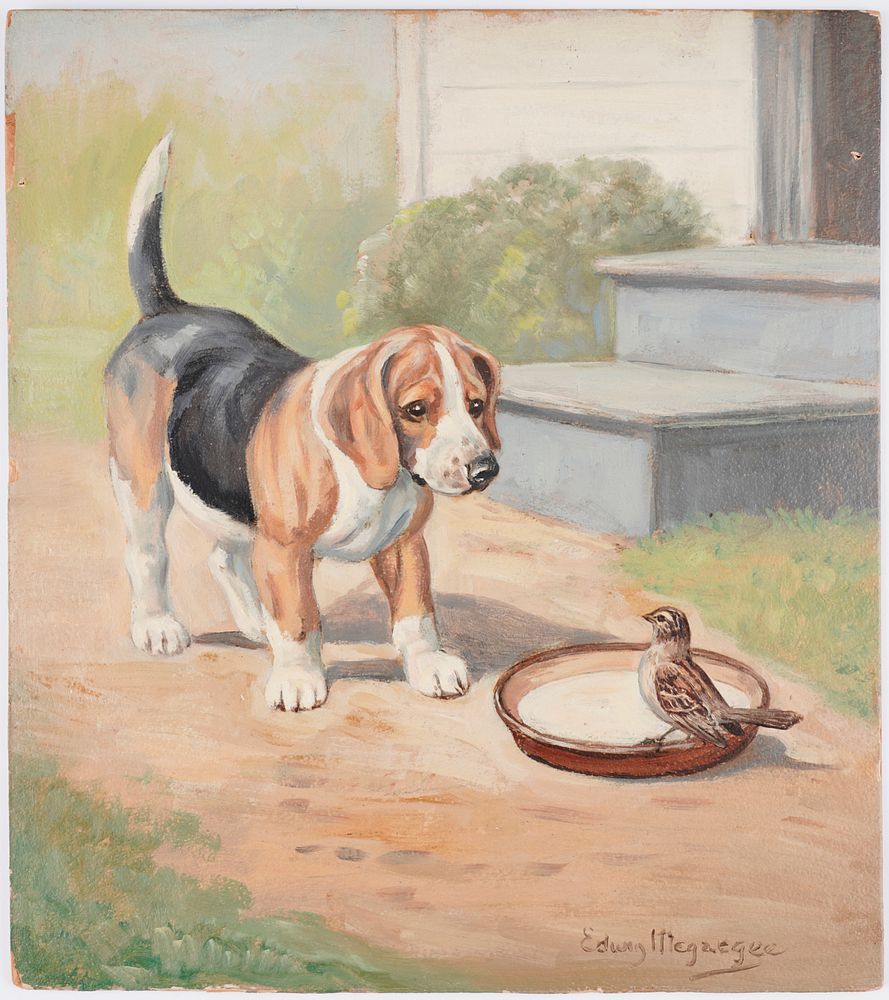 Appraisal: Edwin Megargee Dog Bird Oil on Board Edwin Megargee American