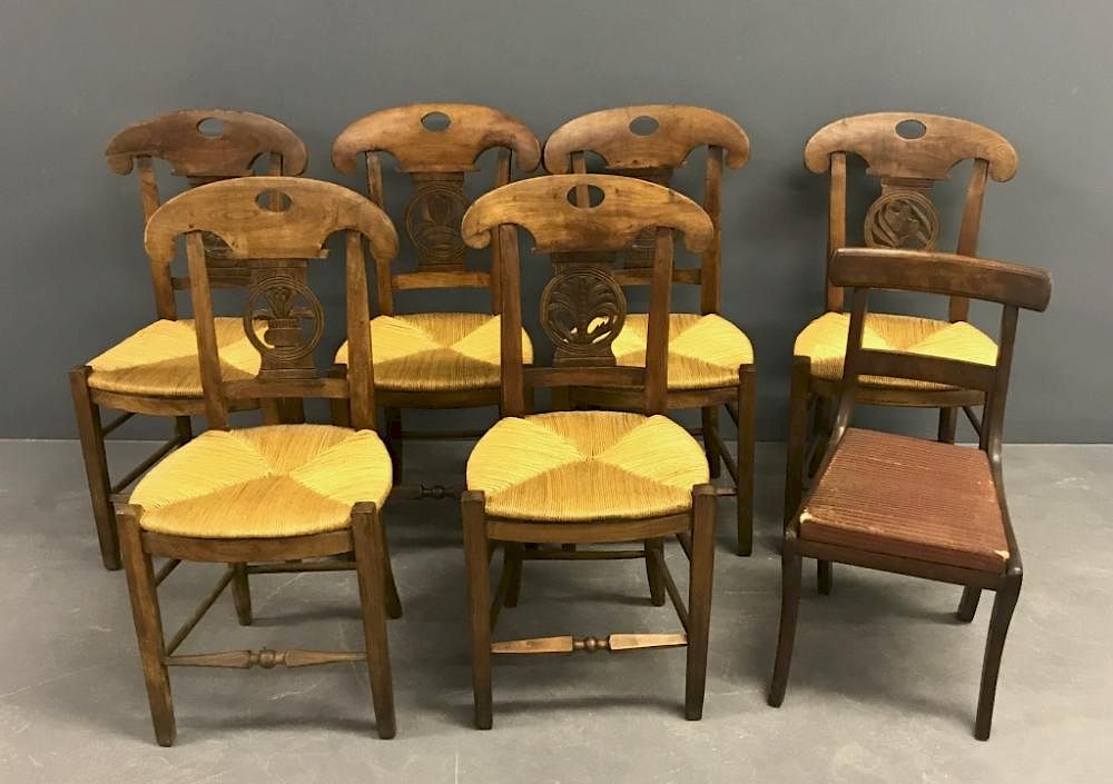 Appraisal: Six French Walnut Side Chairs Set of six delicate French