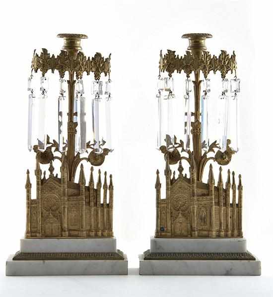 Appraisal: Pair William Shaw single-light brass Gothic Revival girandoles dated Bigelow