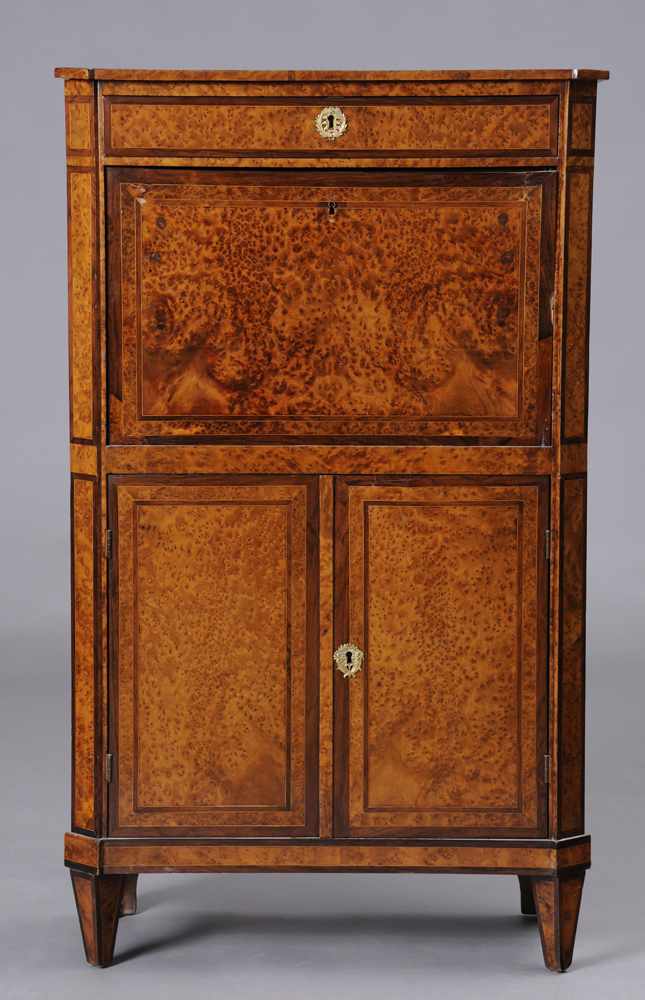 Appraisal: LOUIS XVI AMBOYNA INLAID SECRETAIRE BATTANT The top with rosewood