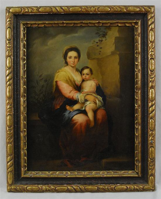 Appraisal: EUROPEAN SCHOOL th century MOTHER AND CHILD oil on canvas