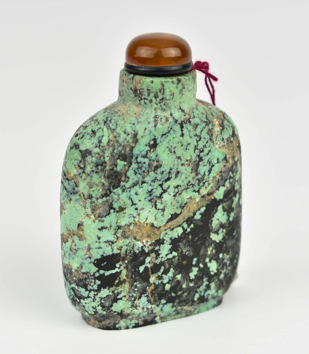 Appraisal: CHINESE TURQUOISE MATRIX SNUFF BOTTLESquare with rounded corners stopper and