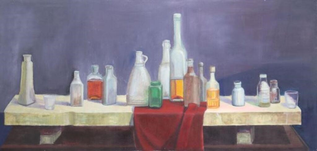 Appraisal: PABLO TABOADA D BOTTLES X Unframed oil on stretched canvas