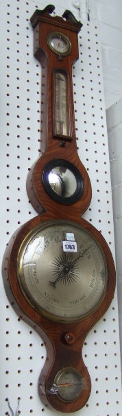 Appraisal: A mahogany and line inlaid wheel barometer th century with