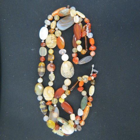 Appraisal: Gemstone Necklace agates abalone sandstone amber more triple strand long