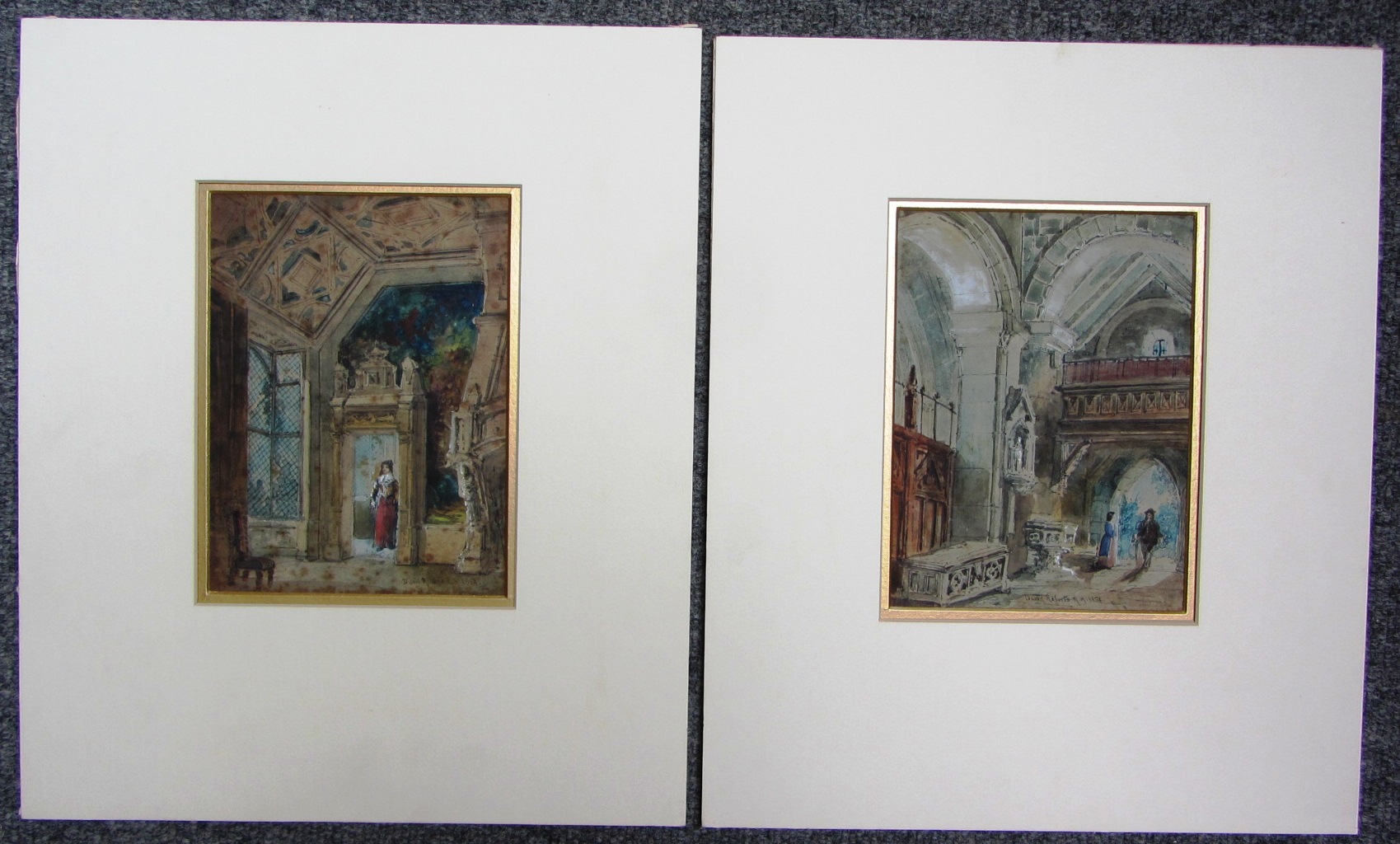 Appraisal: David Roberts - Interior scenes two watercolours both signed both