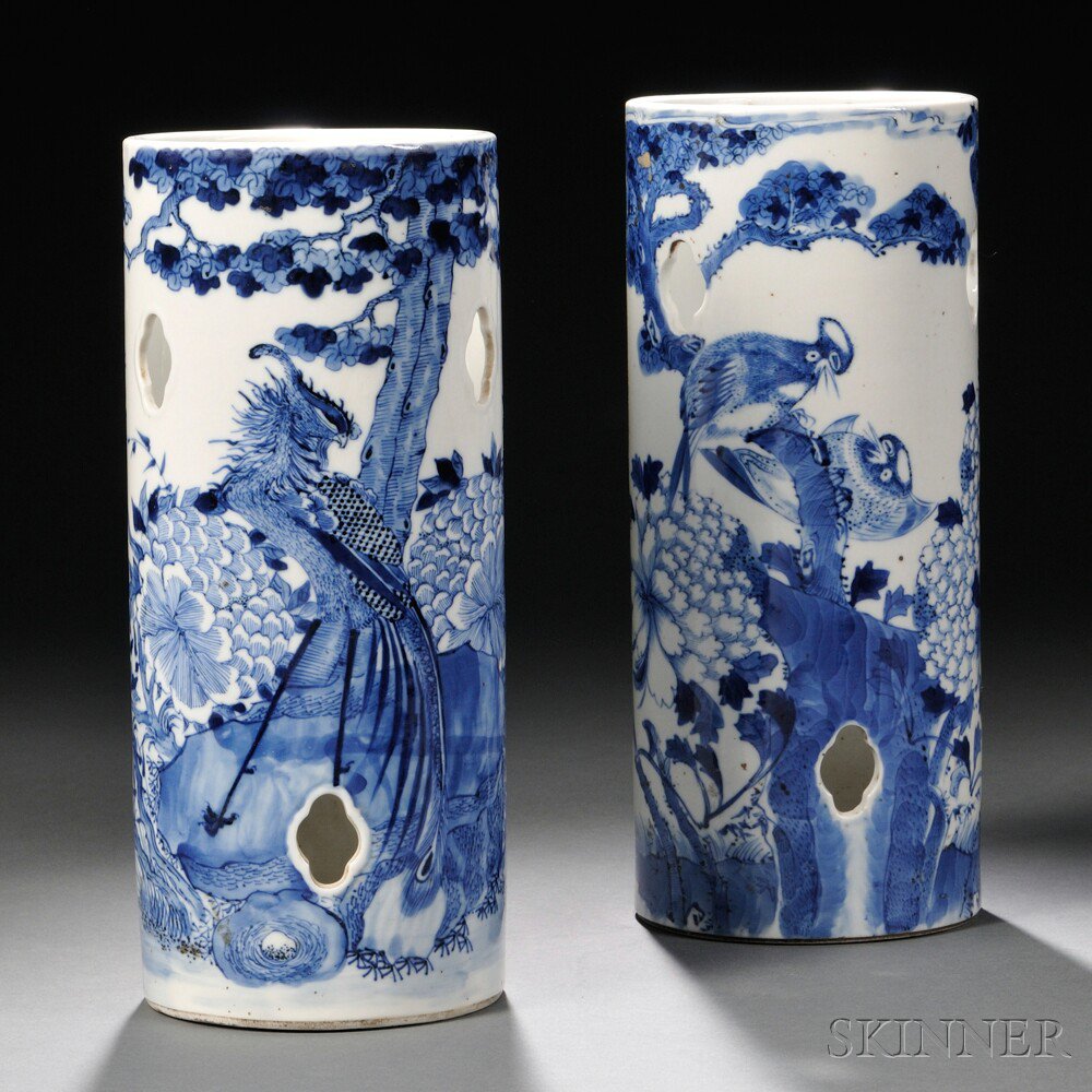 Appraisal: Two Blue and White Hat Stands China th th century