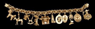 Appraisal: kt yellow gold charm bracelet charms including poodle donkey rocking