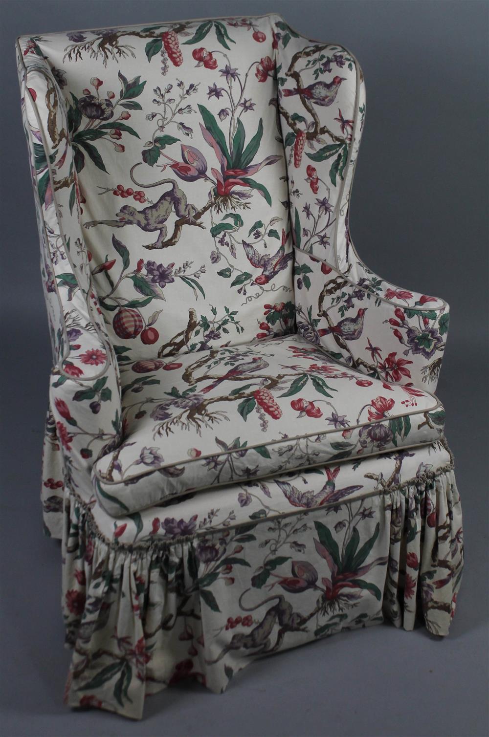 Appraisal: QUEEN ANNE STYLE WING CHAIR WITH CHINOISERIE CHINTZ SLIP COVER