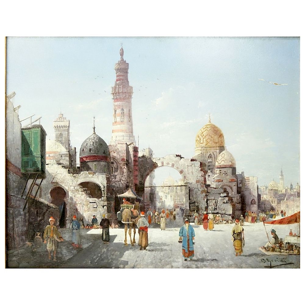 Appraisal: Orientalist School O P Busy City Street Scene Orientalist School