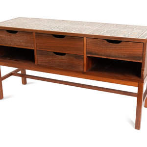 Appraisal: A Danish Tile Inset Teak Cabinet by Haslev Mobelsnedkeri rosewood