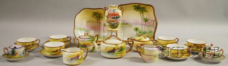 Appraisal: Assembled Set of Japanese Scenic Hand-painted Porcelain Tea and Tableware