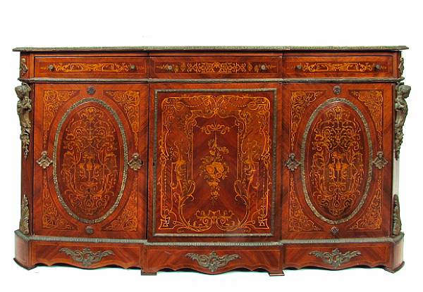 Appraisal: A Louis XVI style bronze mounted marquetry decorated buffet height