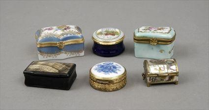 Appraisal: Two Limoges Gilt-Metal Mounted Porcelain Covered Boxes Together with four