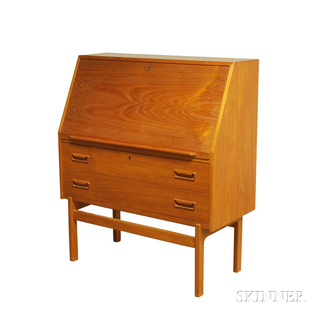 Appraisal: Danish Modern Teak Slant-lid Desk the lid opening to a