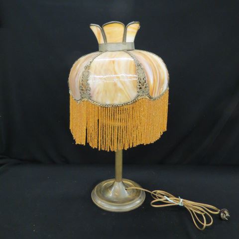 Appraisal: Antique Slag Glass Lamp six panel umbrella shade with amber