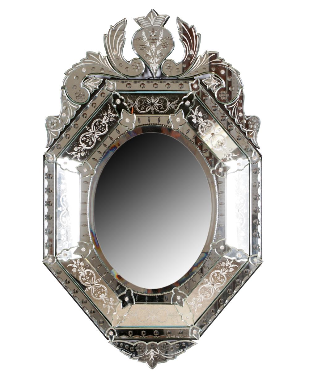 Appraisal: VENETIAN GLASS WALL MIRRORthe central oval plate within an octagonal