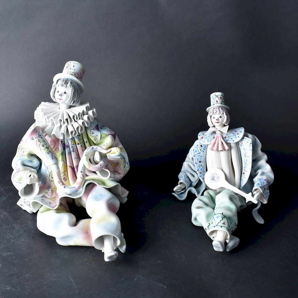 Appraisal: Italian Porcelain Figurines Two Italian For Gumps Faience Ceramic Clown