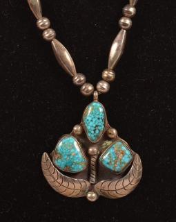 Appraisal: Vintage Navajo Indian Sterling Silver Necklace Turquoise mounted pendent l