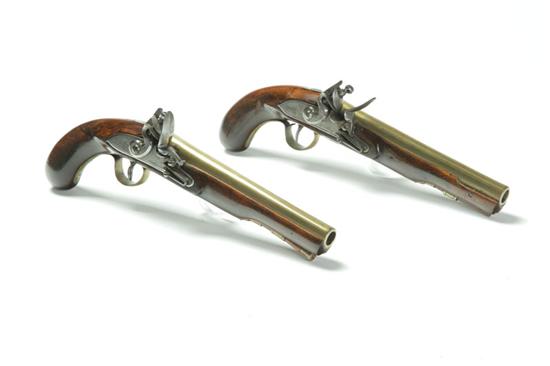 Appraisal: PAIR OF BRASS-BARRELED FLINTLOCK PISTOLS Richard Hollis London early th