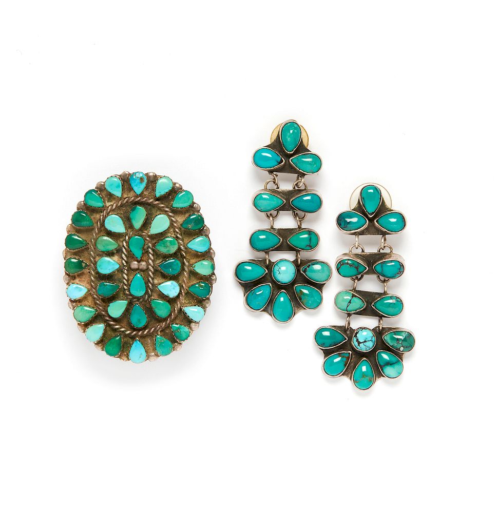 Appraisal: Turquoise Ring Together with Pair of Rudy Willie Earrings A