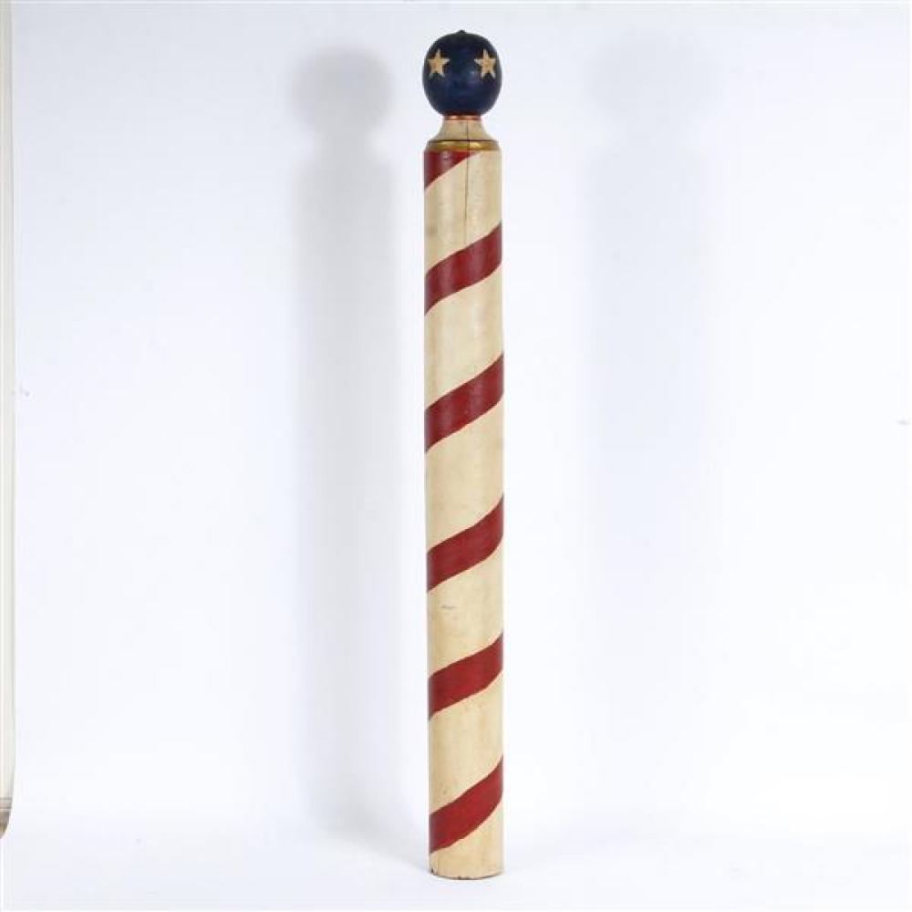 Appraisal: AMERICANA FOLK ART CARVED WOOD BARBER POLE WITH PATRIOTIC DECORATION