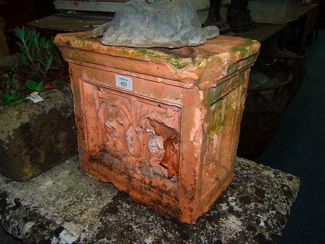 Appraisal: A pair of antique terracotta capitals each with scrolling acanthus