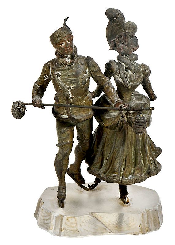 Appraisal: Continental School th th century Skaters with Lanterns unsigned patinated