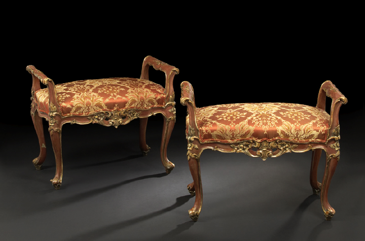 Appraisal: Pair of Louis XV-Style Polychromed and Giltwood Window Seats fourth