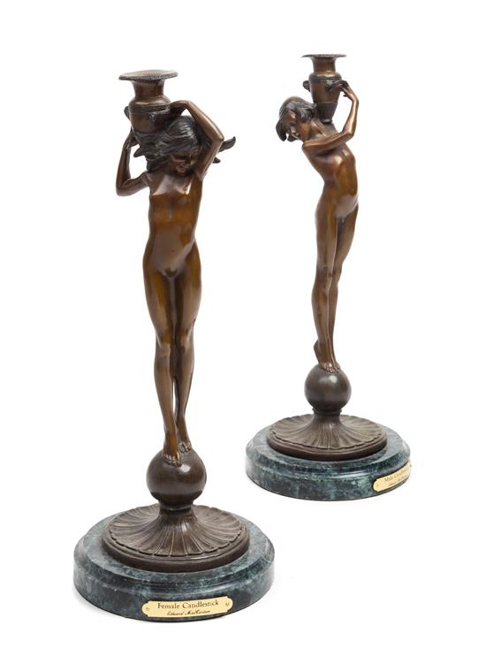 Appraisal: Sale Lot A Pair of American Bronze Figural Candlesticks after