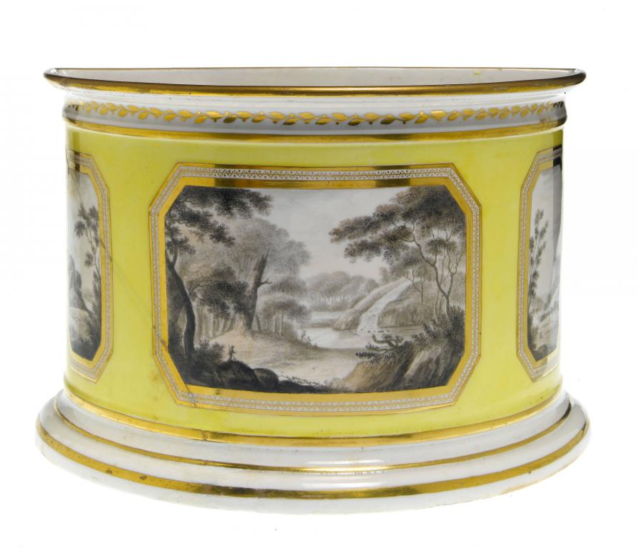 Appraisal: A DERBY SEMI CIRCULAR BOUGH POT painted en grisaille heightened