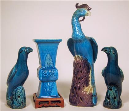 Appraisal: Four Chinese turquoise glazed porcelain items th century and later