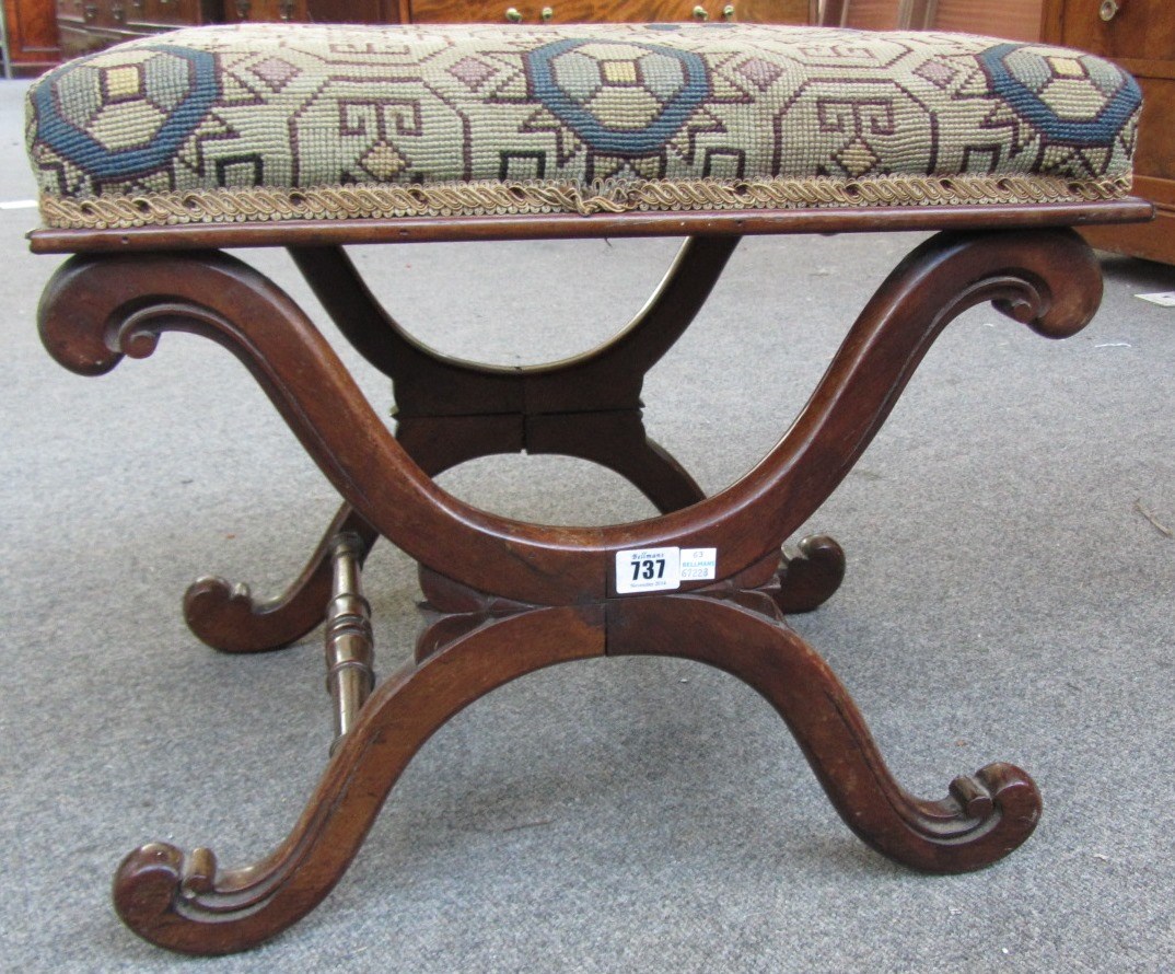 Appraisal: A th century rosewood stool on 'X' frame support cm