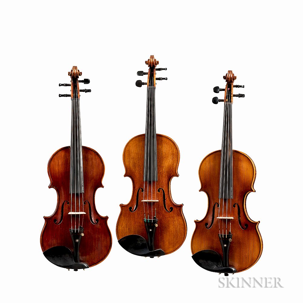 Appraisal: Three Violins Three Violins labeled Liu Xi Workshop Made by