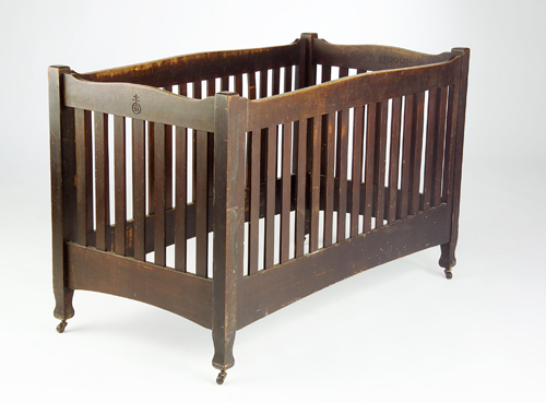 Appraisal: ROYCROFT Mahogany child's crib carved for Mary Moore a direct