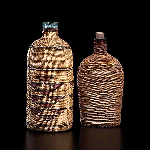 Appraisal: Northern California Basketry Covered Bottles lot of including a Northern