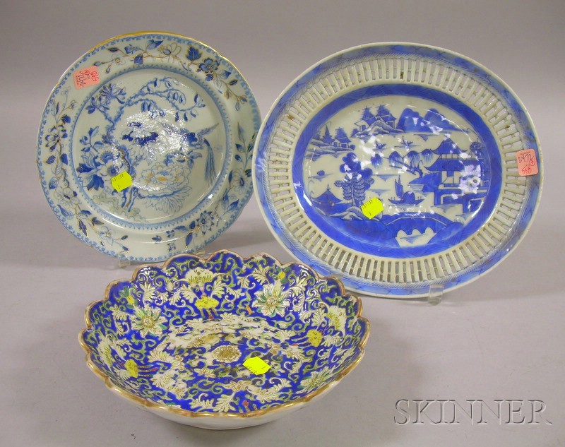 Appraisal: Two Pieces of Chinese Export Porcelain and a Davenport Blue