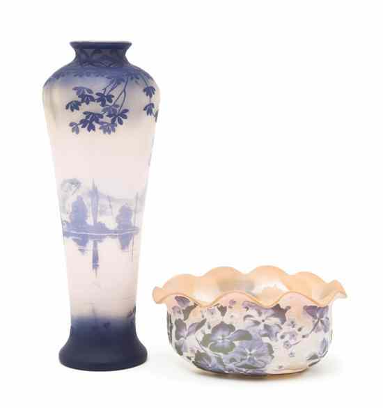 Appraisal: Two French Cameo Glass Vases comprising a Galle example of