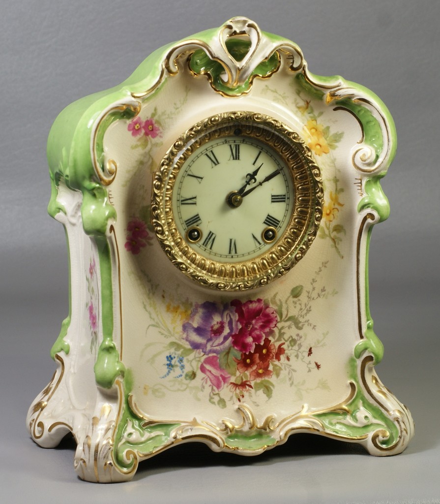 Appraisal: Ansonia La Feste Royal Bonn china case clock green and